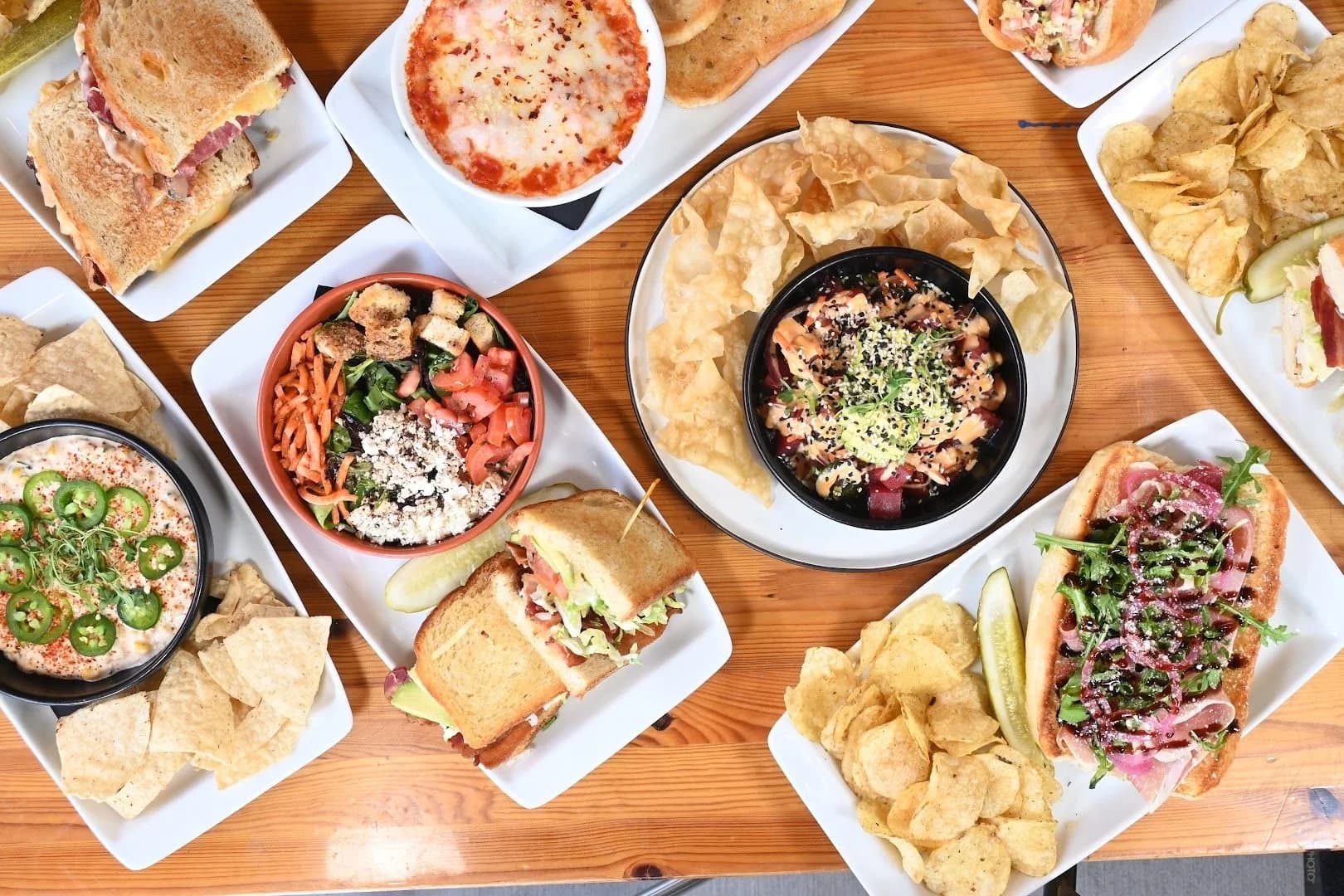 Food spread on the rooftop patio